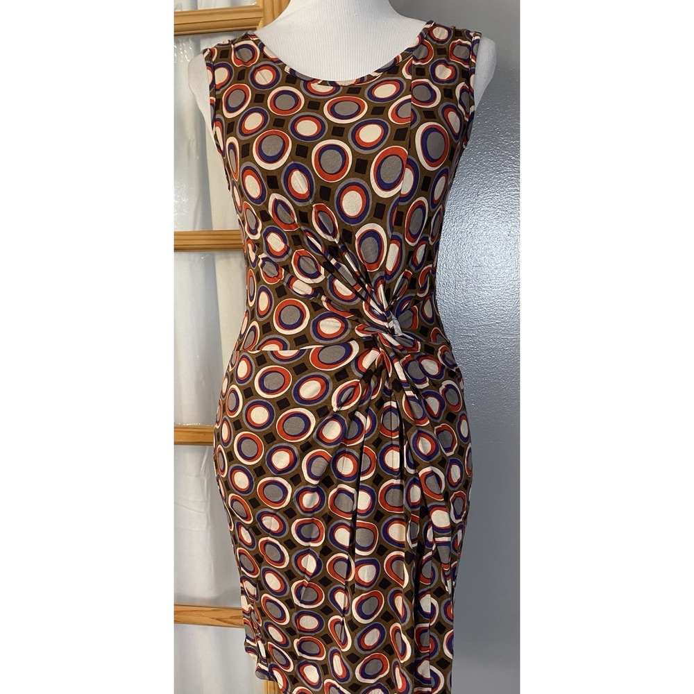 Y2K Luna Claire Handmade Mini Dress Sz S Taupe Red Geometric Front Twist Party